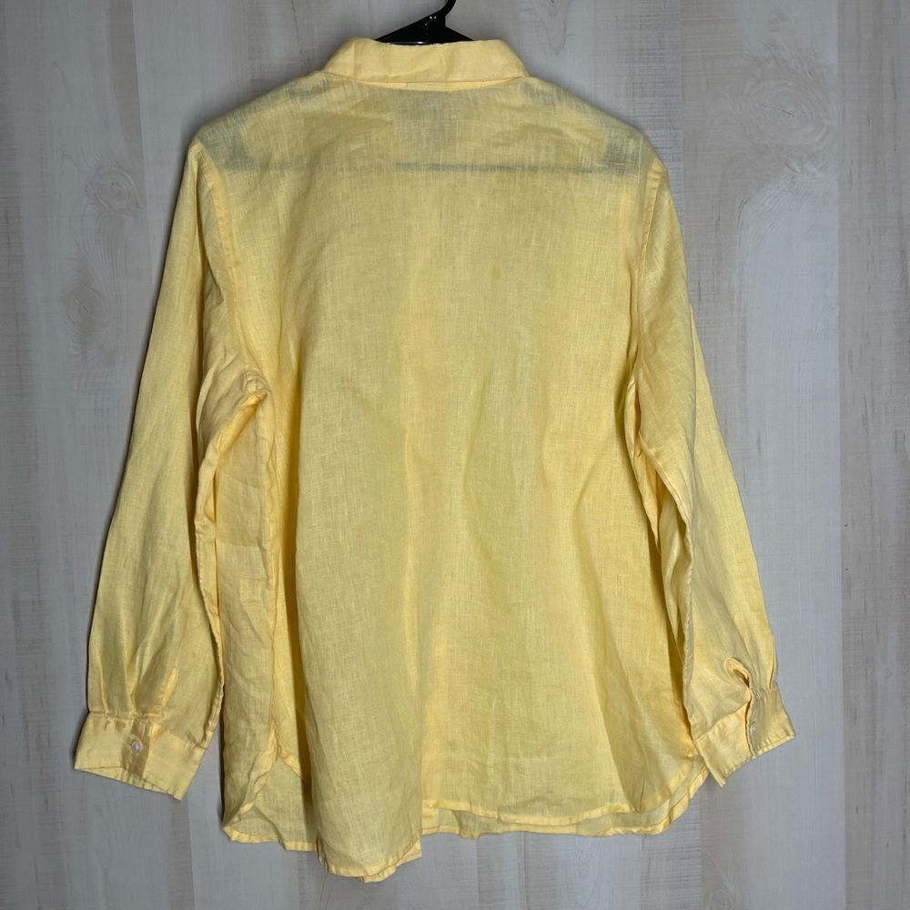 J. Jill yellow 100% linen long sleeve button front shirt blouse top, size medium - Picture 14 of 15
